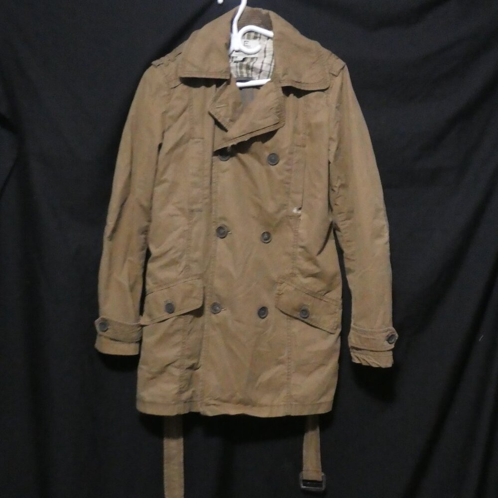H.E. By MANGO - Blacksmith Trench Coat | size 4 | Distressed Camel Trench Coat